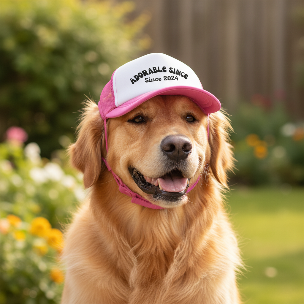 Pink-trim dog hat lifestyle mockup