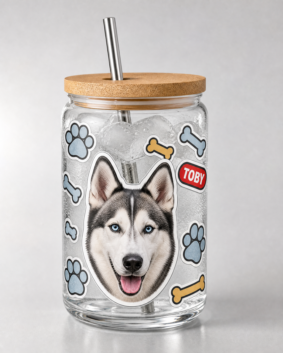 Personalised Pet Tumbler Glass 16oz – Custom Dog or Cat Photo Gift