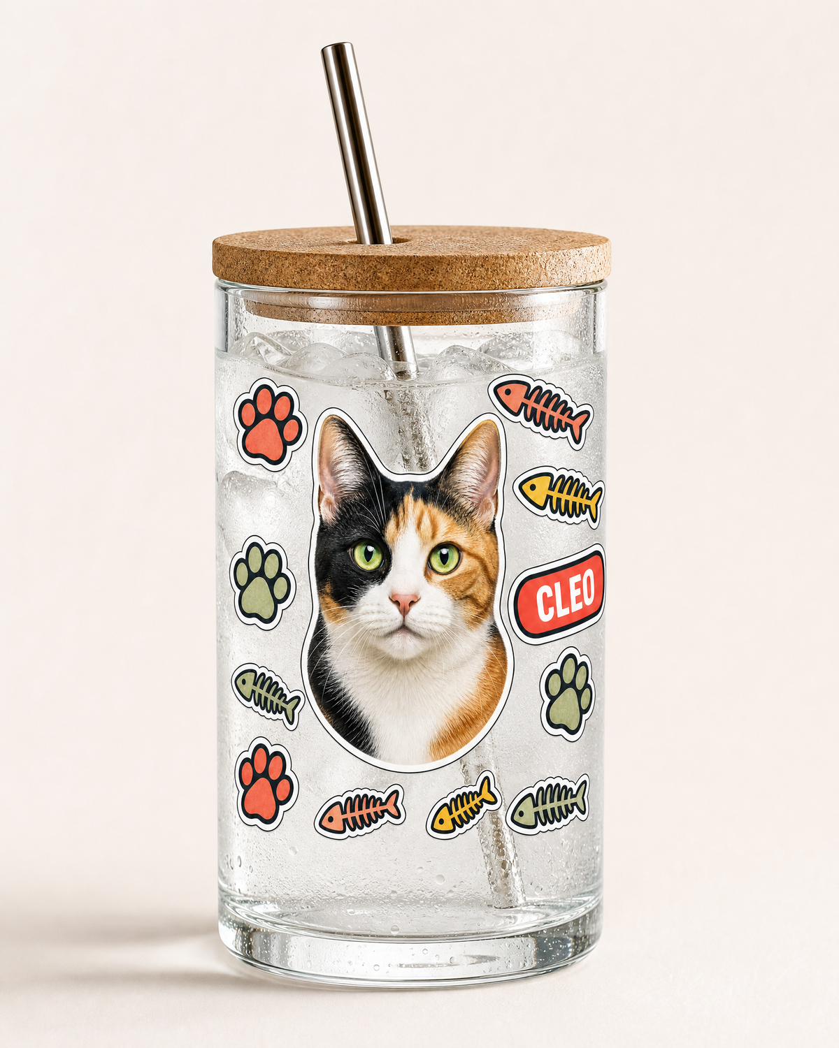 Personalised Pet Tumbler Glass 16oz – Custom Dog or Cat Photo Gift