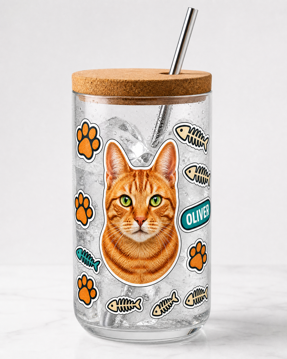Personalised Pet Tumbler Glass 16oz – Custom Dog or Cat Photo Gift