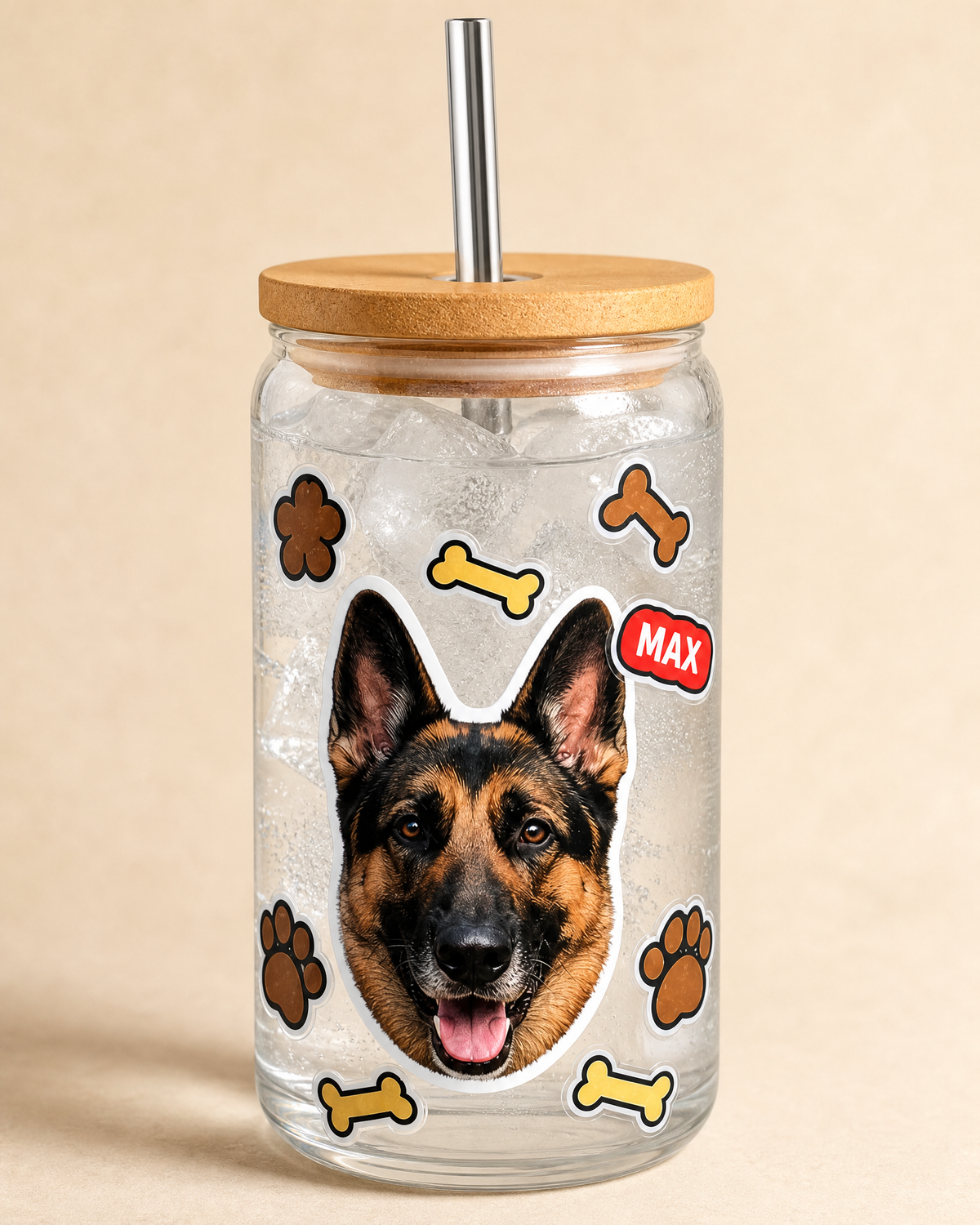Personalised Pet Tumbler Glass 16oz – Custom Dog or Cat Photo Gift