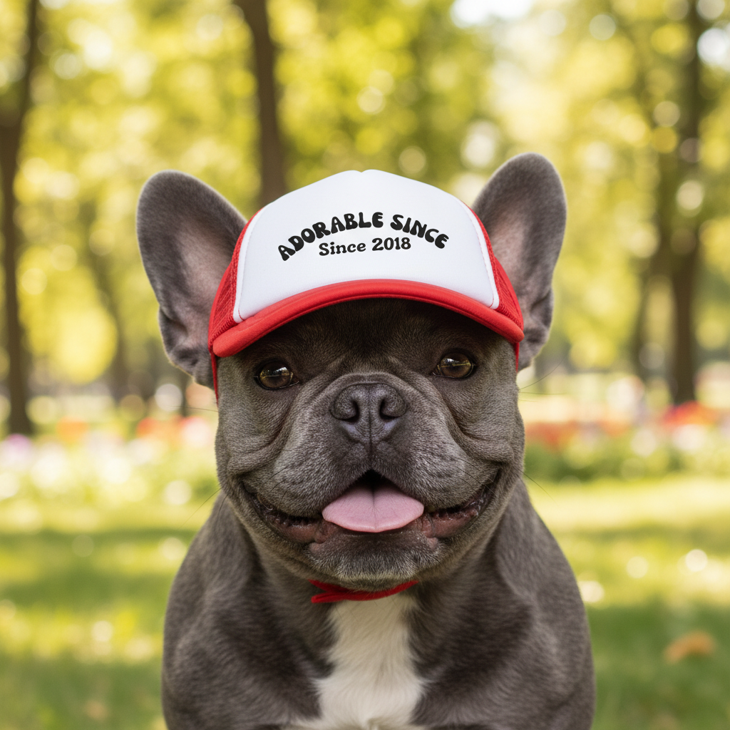 Red-trim dog hat lifestyle mockup