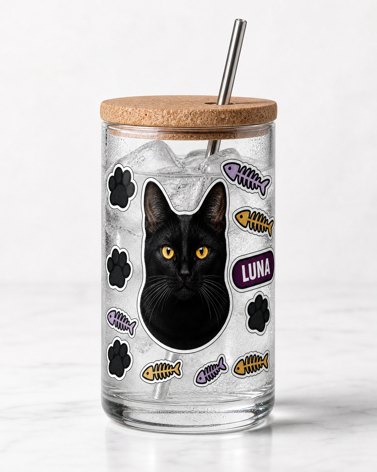 Personalised Pet Tumbler Glass 16oz – Custom Dog or Cat Photo Gift
